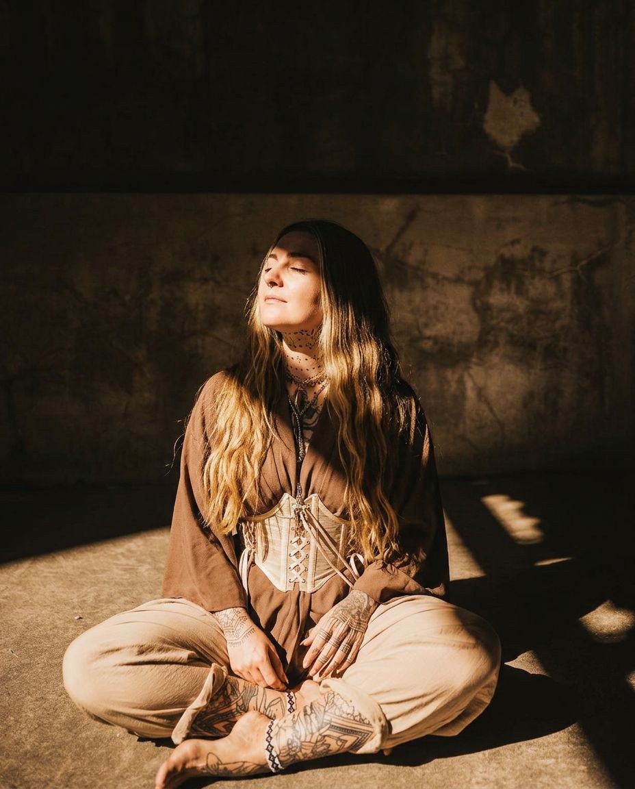 Simona seated in warm shadow